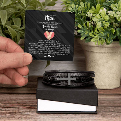 Forever and Always - Men's Cross Leather Bracelet