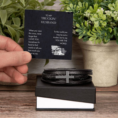 Trucker - Men's Cross Leather Bracelet