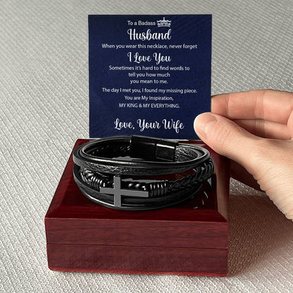 My KING and My Everything Men's Cross Leather Bracelet
