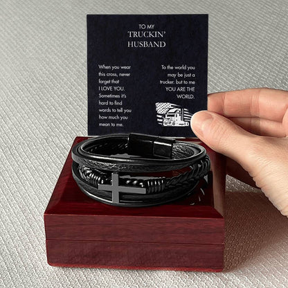 Trucker - Men's Cross Leather Bracelet