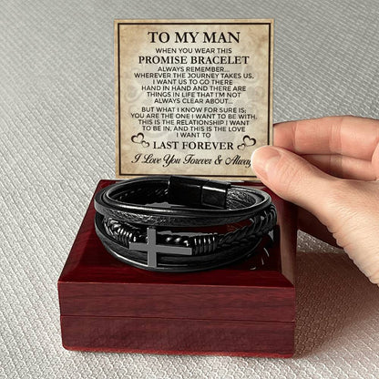 Promise Last Forever - Men's Cross Leather Bracelet