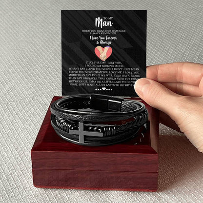 Forever and Always - Men's Cross Leather Bracelet