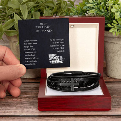 Trucker - Men's Cross Leather Bracelet