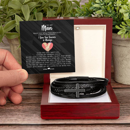 Forever and Always - Men's Cross Leather Bracelet