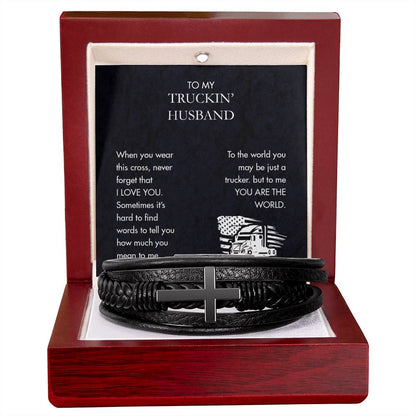 Trucker - Men's Cross Leather Bracelet
