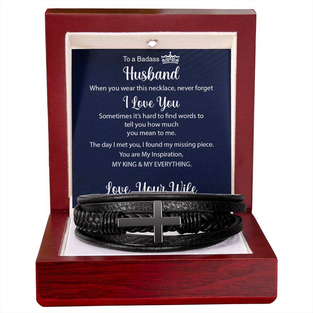 My KING and My Everything Men's Cross Leather Bracelet