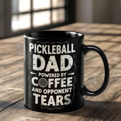 Pickleball Dad Powered by Coffee - 11 & 15 oz Black Mugs