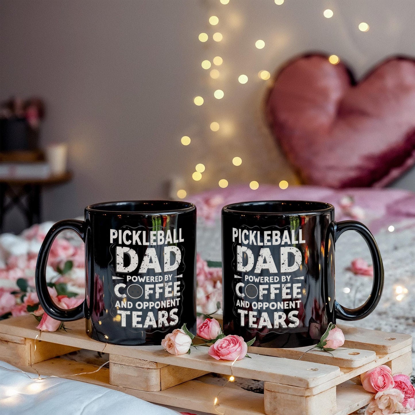 Pickleball Dad Powered by Coffee - 11 & 15 oz Black Mugs