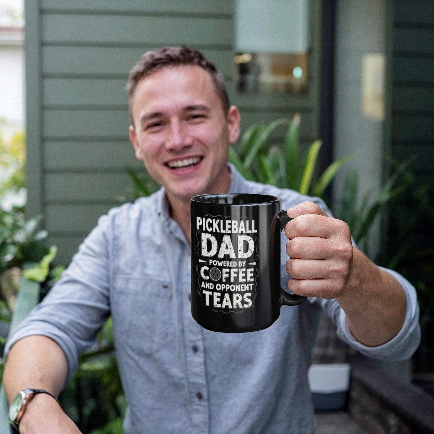 Pickleball Dad Powered by Coffee - 11 & 15 oz Black Mugs