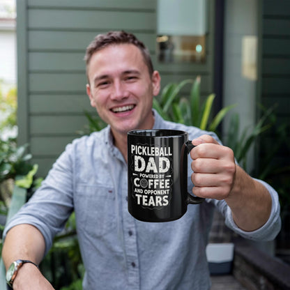 Pickleball Dad Powered by Coffee - 11 & 15 oz Black Mugs