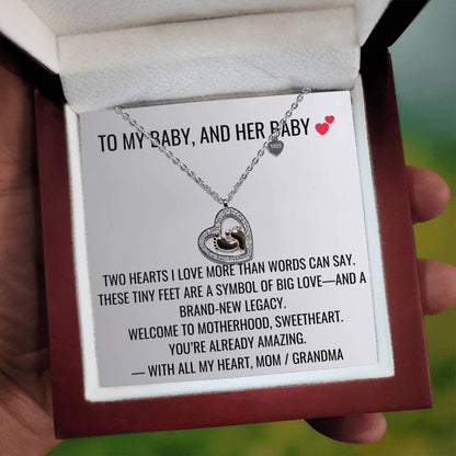 Two Hearts - Baby Feet Heart Necklace First Mother's Day