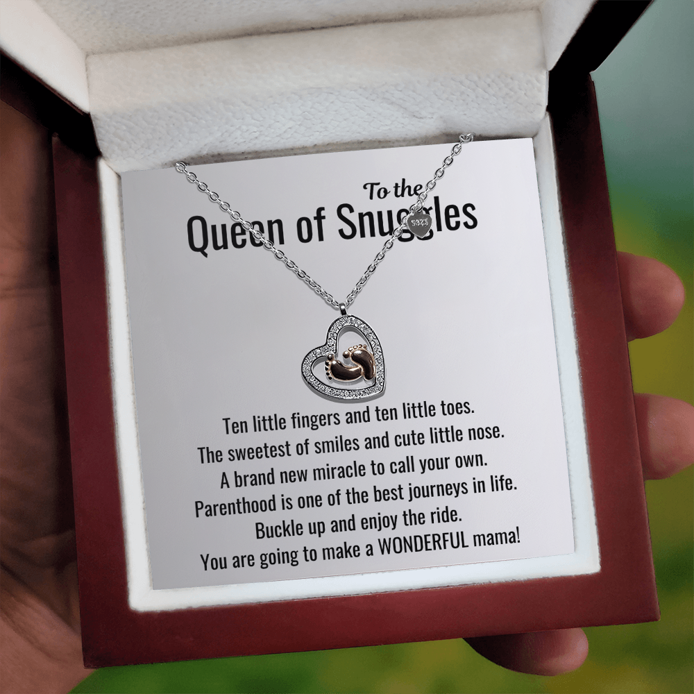 Queen Of Snuggles -  Baby Feet Heart Necklace  First Mother's Day