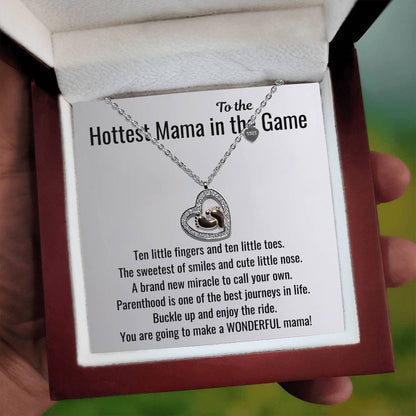 Hottest Mama in the Game - Baby Feet Heart Necklace First Mother's Day