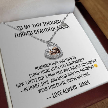 To My Tiny Tornado - Baby Feet Heart Necklace First Mother's Day