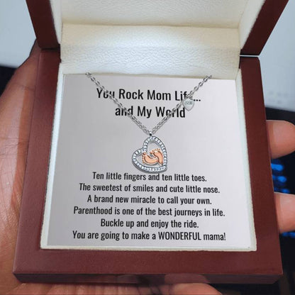 You Rock Mom Life - Baby Feet Heart Necklace First Mother's Day