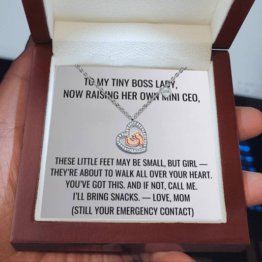 Boss Lady - Baby Feet Heart Necklace First Mother's Day