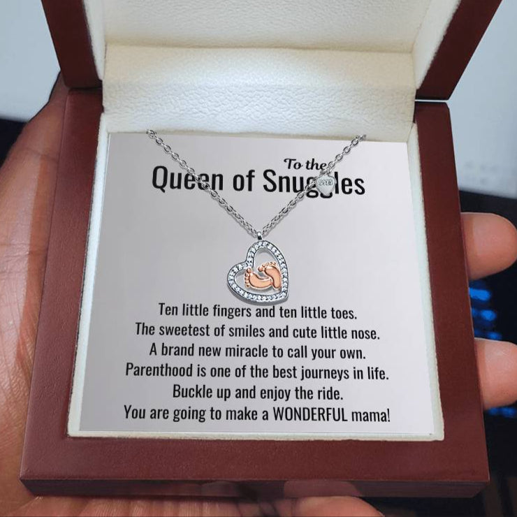 Queen Of Snuggles -  Baby Feet Heart Necklace  First Mother's Day