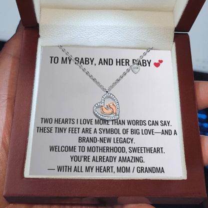 Two Hearts - Baby Feet Heart Necklace First Mother's Day