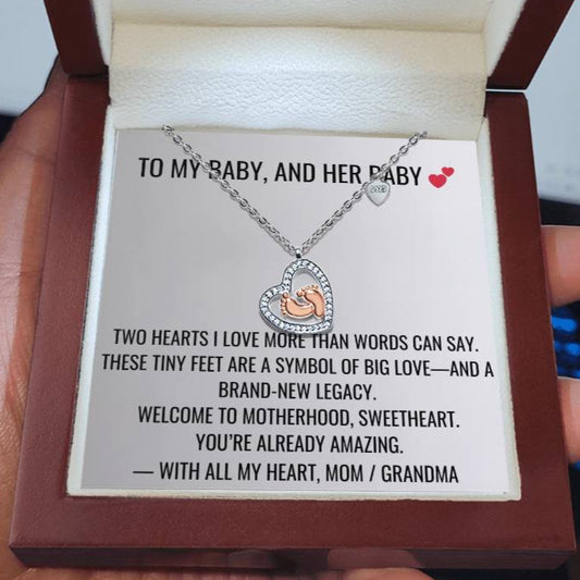 Two Hearts - Baby Feet Heart Necklace First Mother's Day