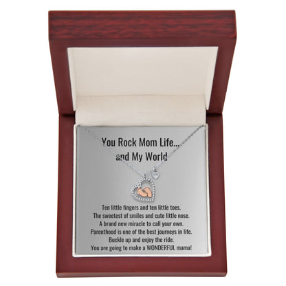 You Rock Mom Life - Baby Feet Heart Necklace First Mother's Day