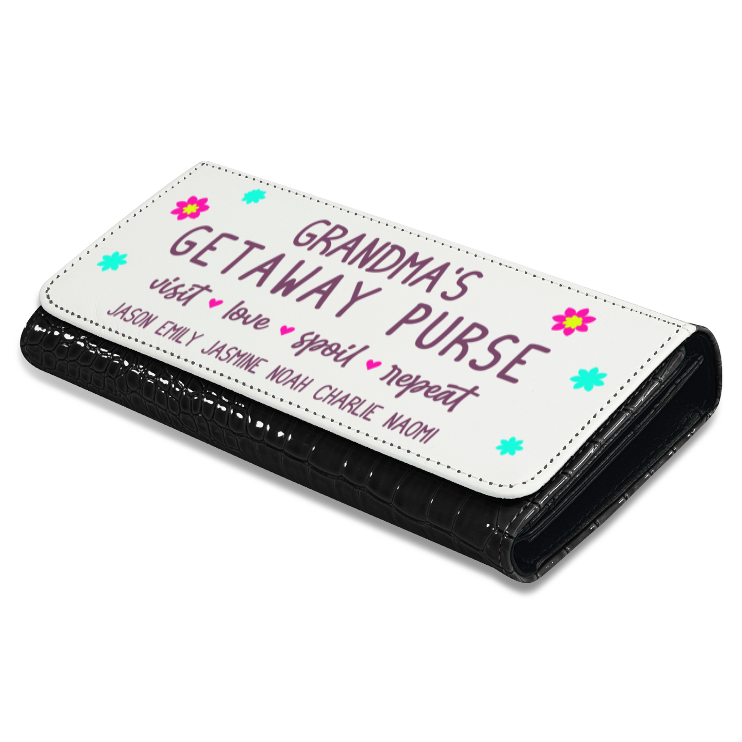 Grandma's Getaway Purse With Kids Names - Faux Crocodile Skin Faux Ladies Purse