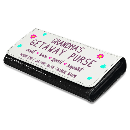 Grandma's Getaway Purse With Kids Names - Faux Crocodile Skin Faux Ladies Purse