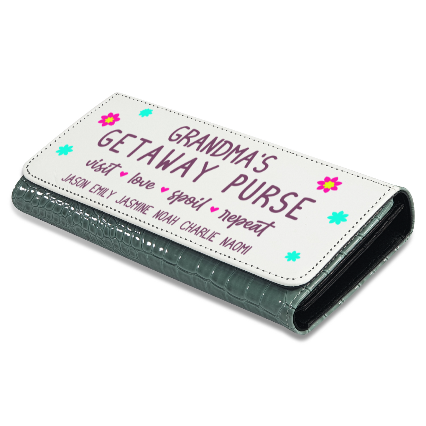 Grandma's Getaway Purse With Kids Names - Faux Crocodile Skin Faux Ladies Purse