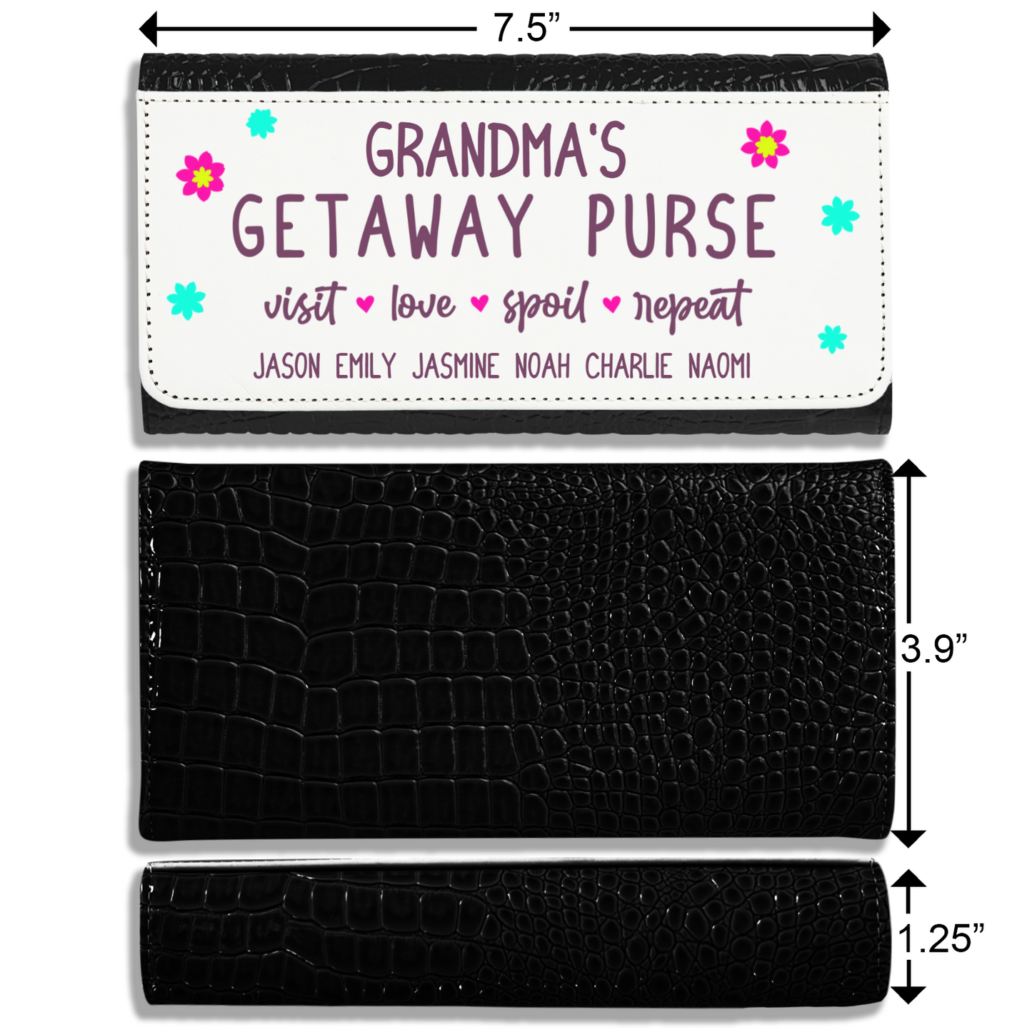 Grandma's Getaway Purse With Kids Names - Faux Crocodile Skin Faux Ladies Purse