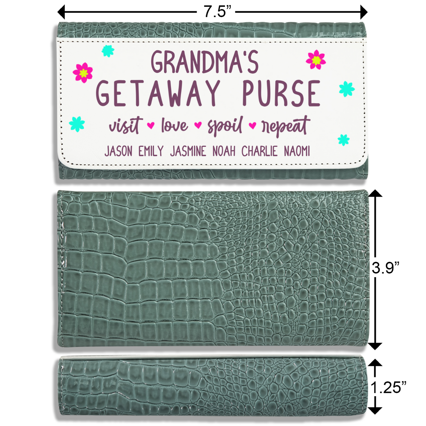 Grandma's Getaway Purse With Kids Names - Faux Crocodile Skin Faux Ladies Purse