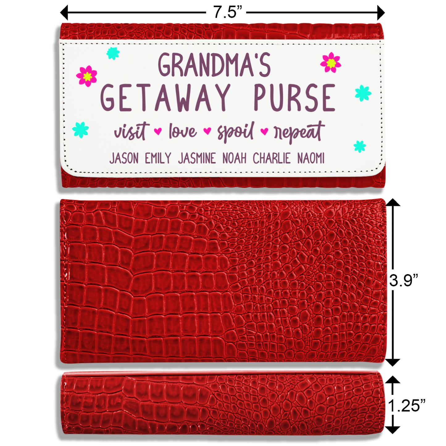 Grandma's Getaway Purse With Kids Names - Faux Crocodile Skin Faux Ladies Purse