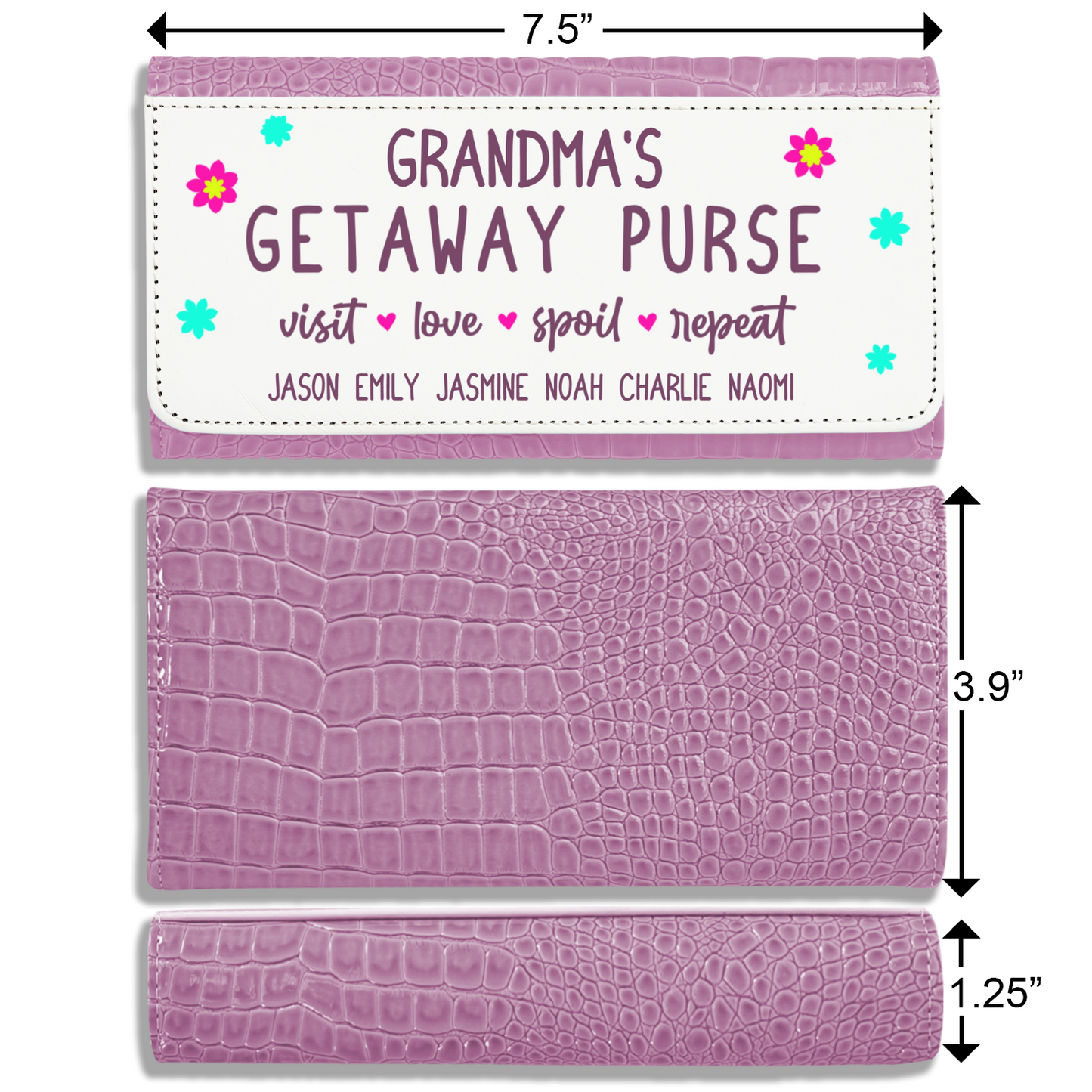 Grandma's Getaway Purse With Kids Names - Faux Crocodile Skin Faux Ladies Purse