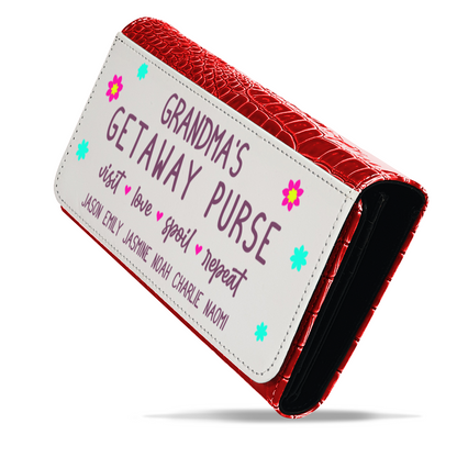 Grandma's Getaway Purse With Kids Names - Faux Crocodile Skin Faux Ladies Purse