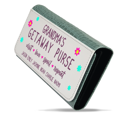 Grandma's Getaway Purse With Kids Names - Faux Crocodile Skin Faux Ladies Purse