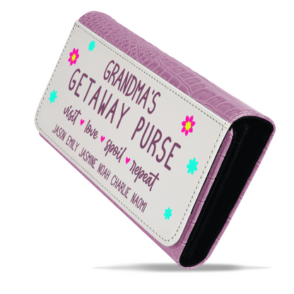 Grandma's Getaway Purse With Kids Names - Faux Crocodile Skin Faux Ladies Purse