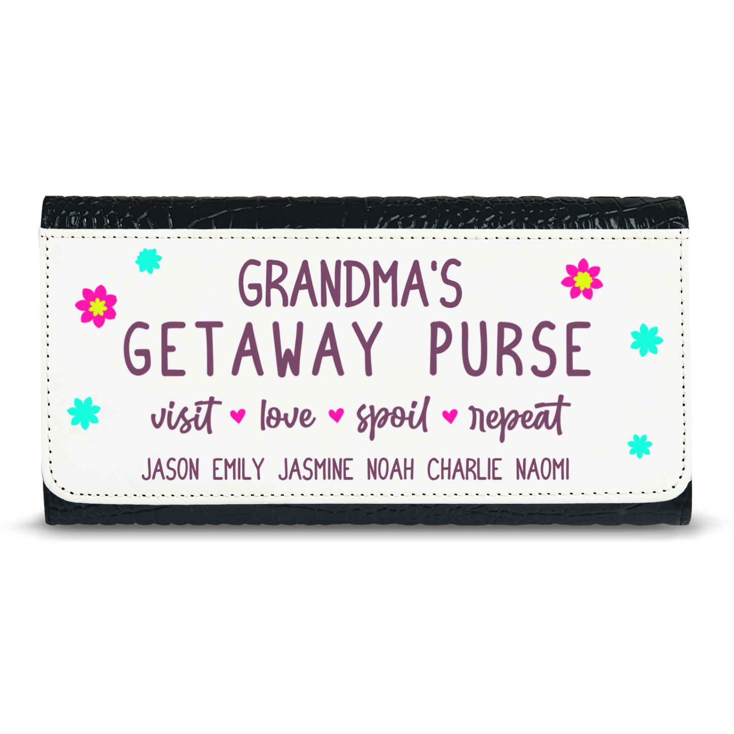 Grandma's Getaway Purse With Kids Names - Faux Crocodile Skin Faux Ladies Purse
