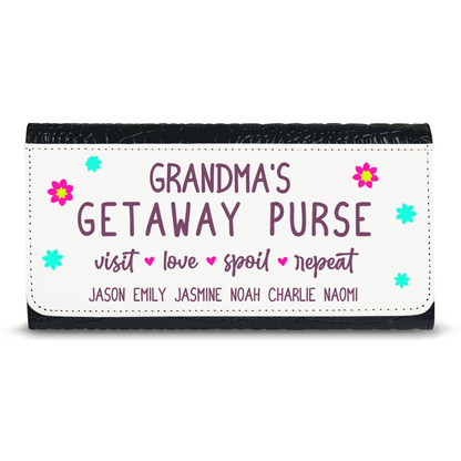 Grandma's Getaway Purse With Kids Names - Faux Crocodile Skin Faux Ladies Purse