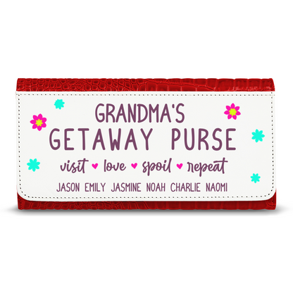 Grandma's Getaway Purse With Kids Names - Faux Crocodile Skin Faux Ladies Purse