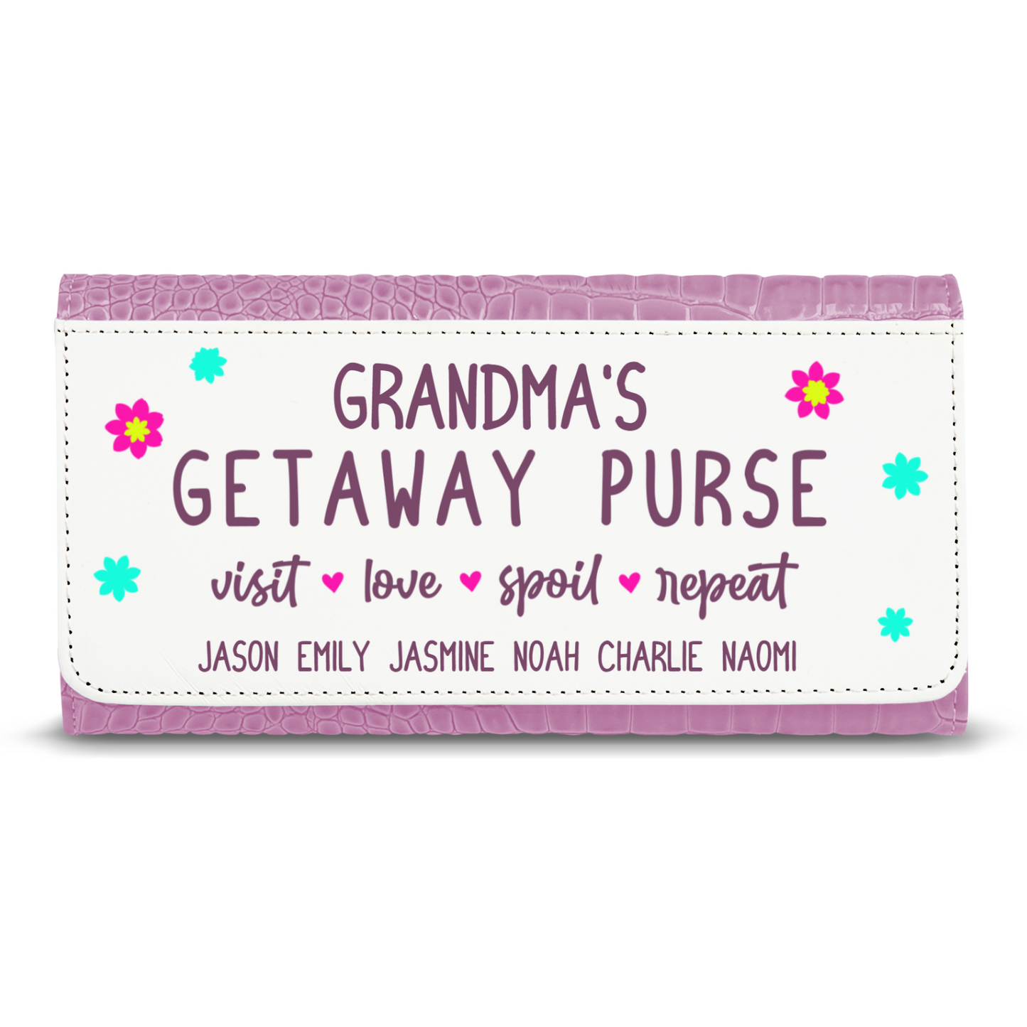 Grandma's Getaway Purse With Kids Names - Faux Crocodile Skin Faux Ladies Purse