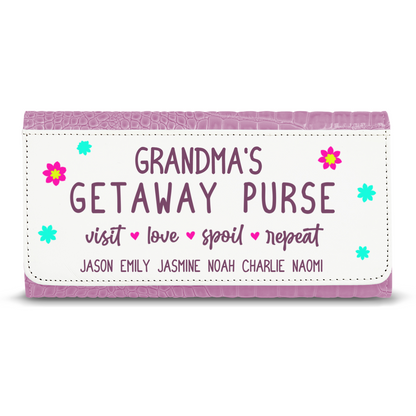Grandma's Getaway Purse With Kids Names - Faux Crocodile Skin Faux Ladies Purse