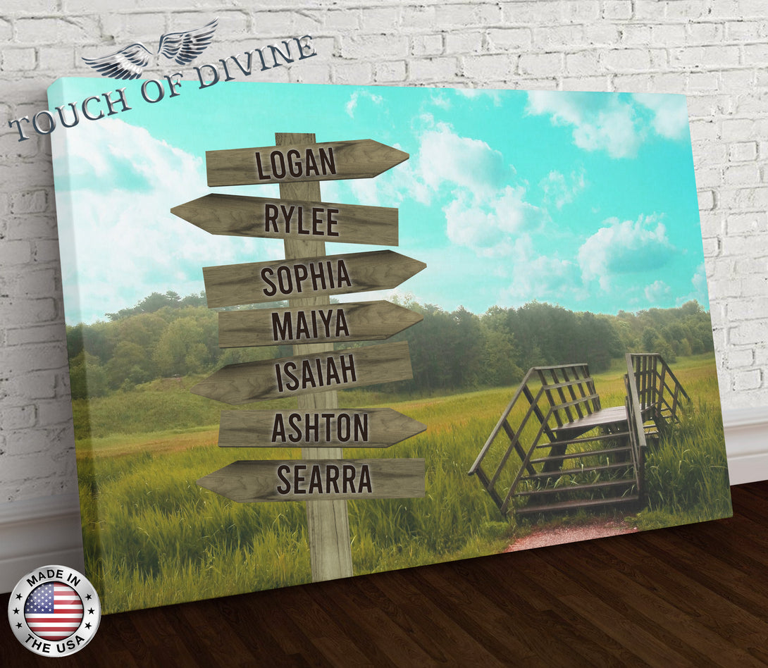 Grassfield Family Names Signpost Canvas Print | Personalized Framed Canvas Art - Touch Of Divine