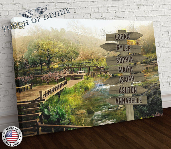 Boardwalk Garden Family Names Signpost Canvas Print | Personalized Framed Canvas Art - Touch Of Divine