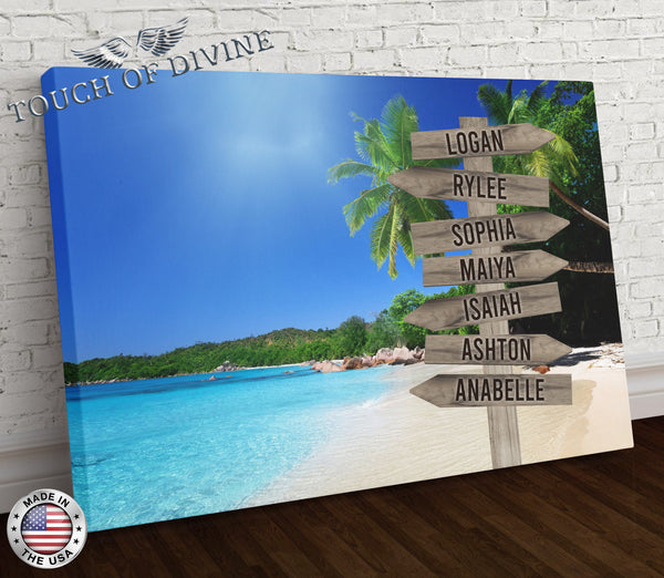 Beach Family Names Signpost Canvas Print | Personalized Framed Canvas Art - Touch Of Divine