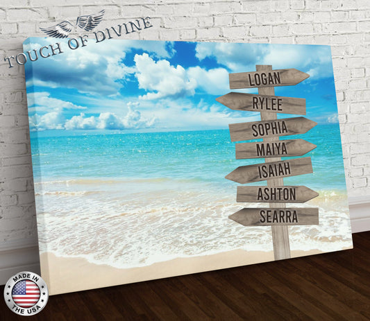 Beach Family Names Signpost Canvas Print | Personalized Framed Canvas Art - Touch Of Divine