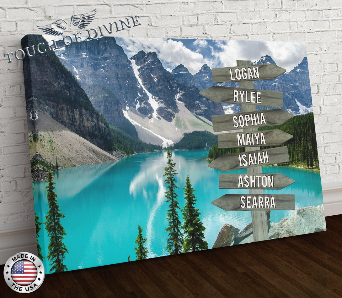 Snowy Mountain Family Names Signpost Canvas Print | Personalized Framed Canvas Art - Touch Of Divine