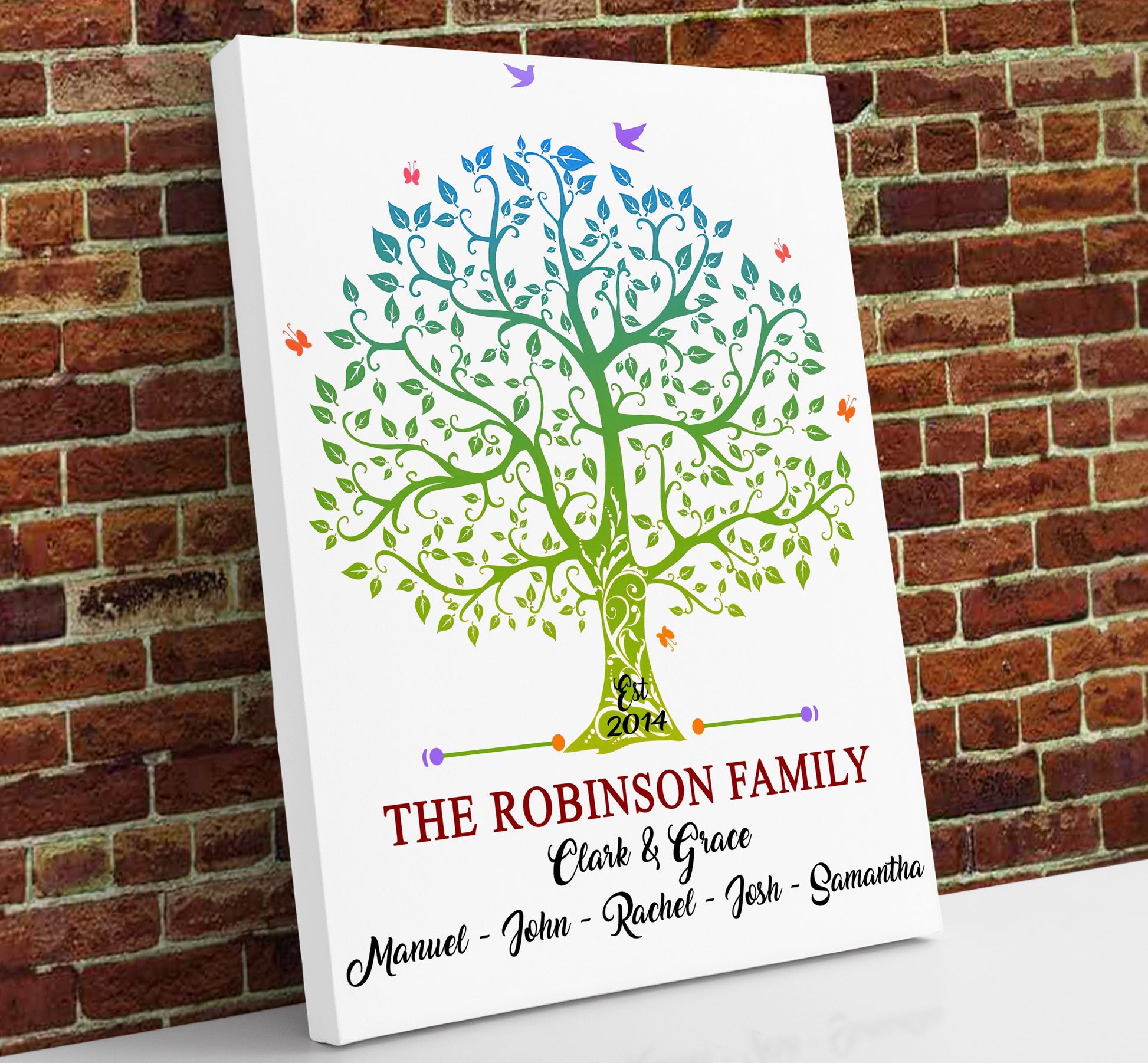Green Family Tree Names Canvas Wall Art - Touch Of Divine