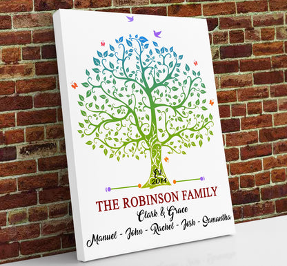 Green Family Tree Names Canvas Wall Art - Touch Of Divine