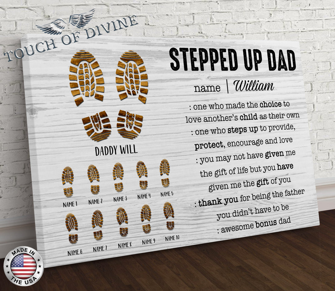 Stepped Up Dad Canvas | Personalized Framed Canvas Art - Touch Of Divine