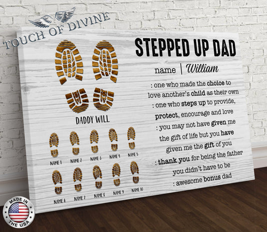 Stepped Up Dad Canvas | Personalized Framed Canvas Art - Touch Of Divine