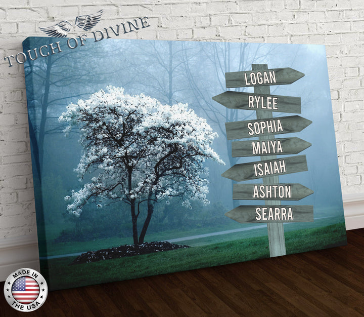 Cherry Blossom Family Names Signpost Canvas Print | Personalized Framed Canvas Art - Touch Of Divine