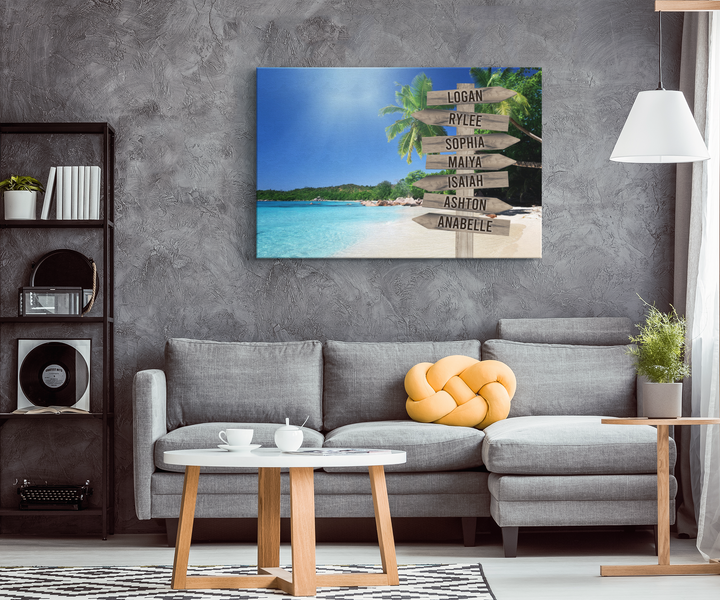Beach Family Names Signpost Canvas Print | Personalized Framed Canvas Art - Touch Of Divine